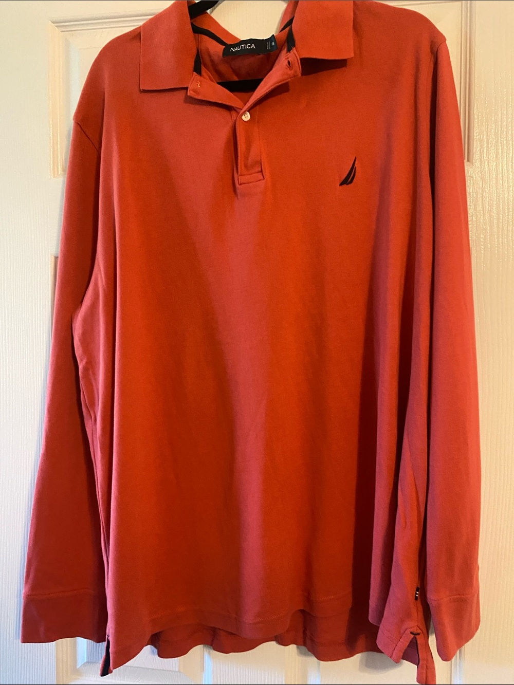 Nautica Long-Sleeve Polo in Deep Red with Navy Logo